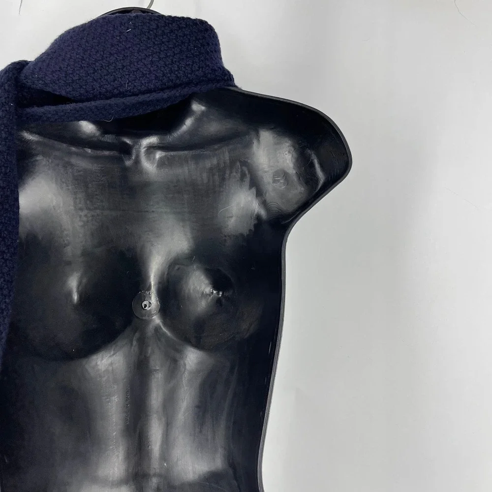 Oliver Spencer Mens Navy Blue‎ Textured Knit Winter Scarf Ribbed Trim Designer